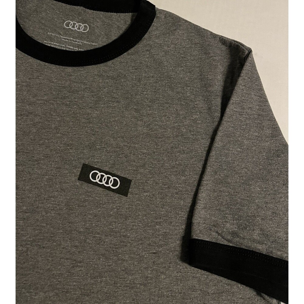 Audi Car Logo Ringer Gray T-Shirt LARGE Racing F1 Motorsport Q5 A4 A6 Team Auto